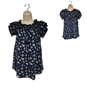 Win Win apparel  Flowy Floral Top Size Small Navy/Brown
